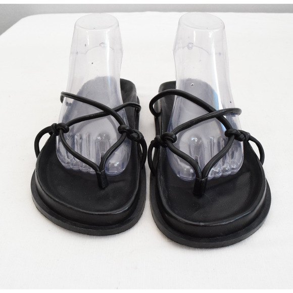 A.EMERY Black Leather Strappy Sandals Size 40 T Strap Luxury - Picture 1 of 7
